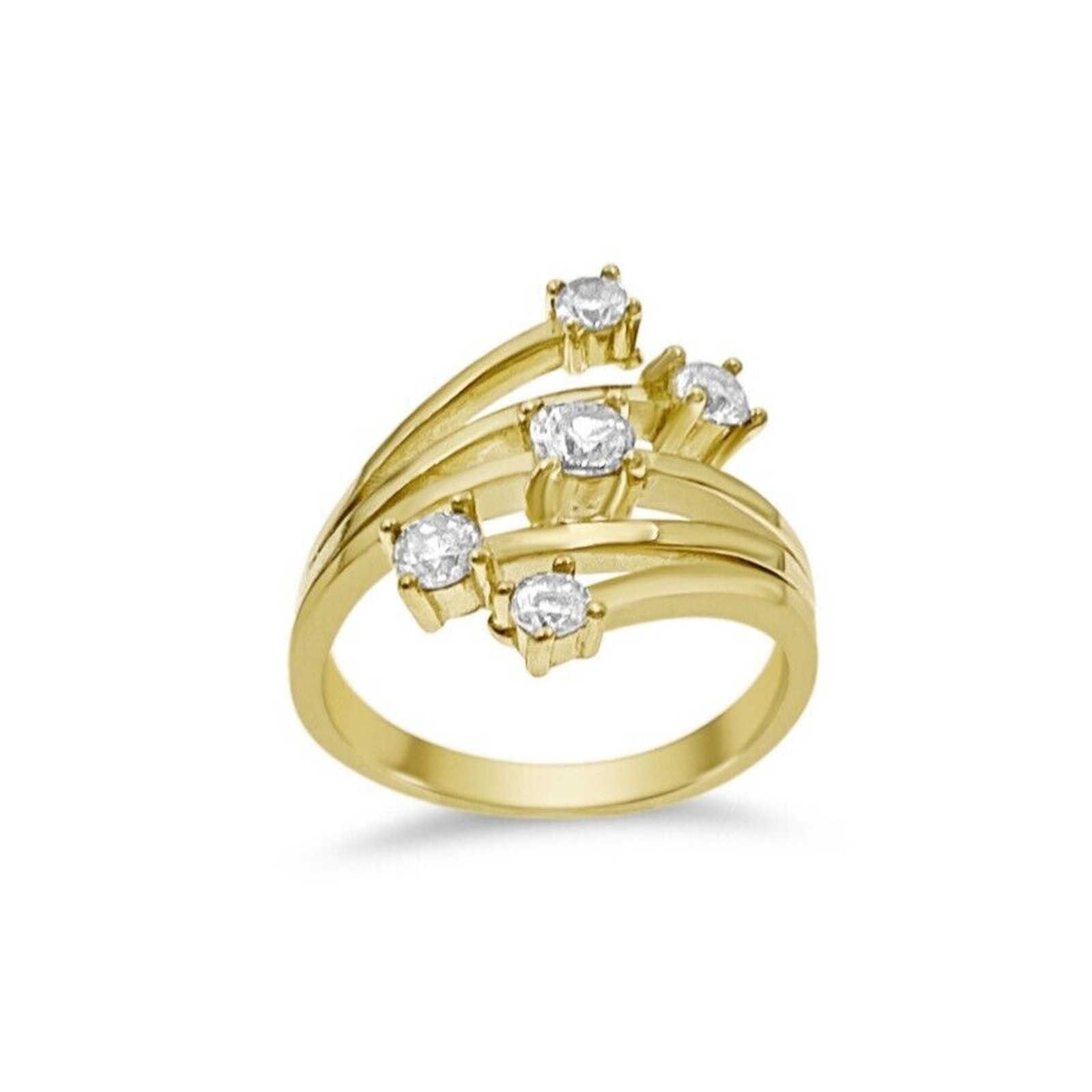 10k Yellow Gold Ring Bypass Band Cz